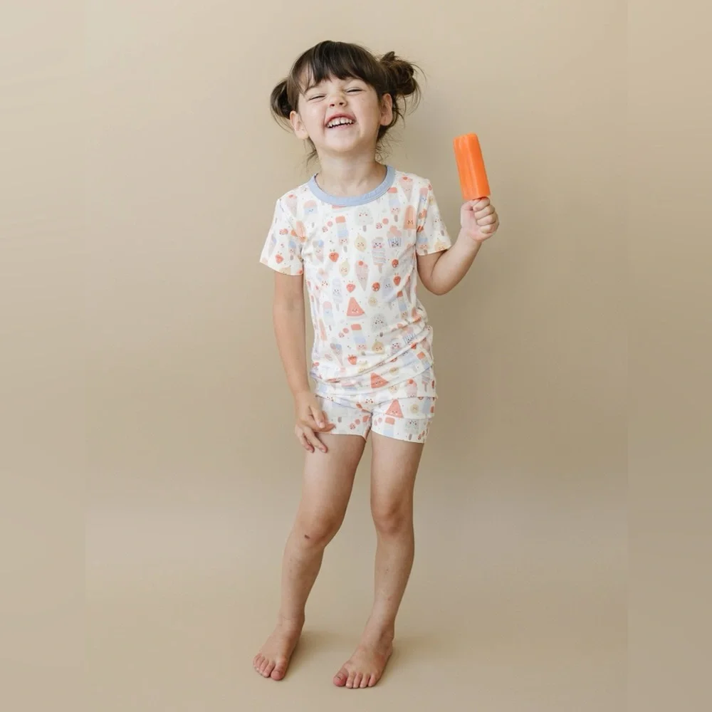 Little Joy Co Popsicle Bows Bamboo Shorts Pajama Set 12-24 months 3T 5 6